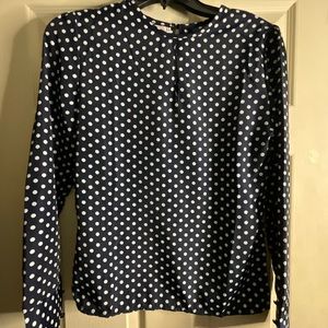 Small Navy blue polka dot long sleeve blouse